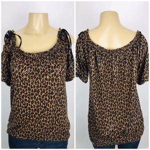 Express Animal Print Sz M Cold Shoulder Top Blouse